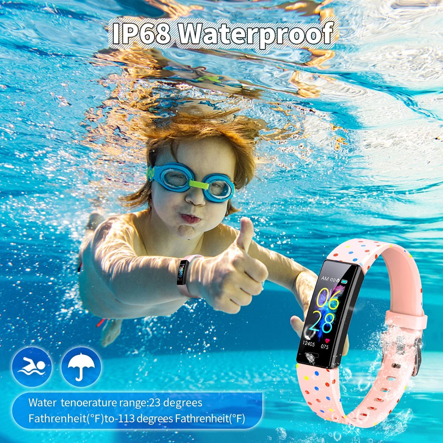 Kids Fitness Tracker, Fitness Watch Activity Tracker with Pedometers, Heart Rate & Sleep Monitor, Stopwatch, IP68 Waterproof, Smart Band with 11 Sport Modes